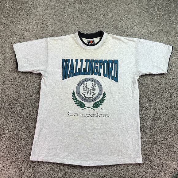 VINTAGE Wallingford Connecticut Shirt Mens Large Gray Layered Single Stitch 90s - Picture 1 of 16